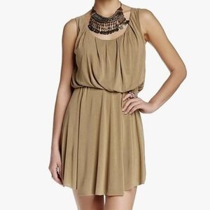 Free People Boho Mini Dress with Open Strappy Back - Size M - Taupe/Olive